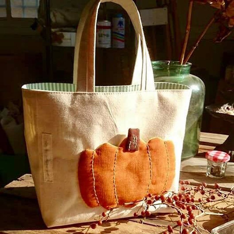 Fragrant Orange Pumpkin Tote Bag/White Background - Handbags & Totes - Cotton & Hemp Orange