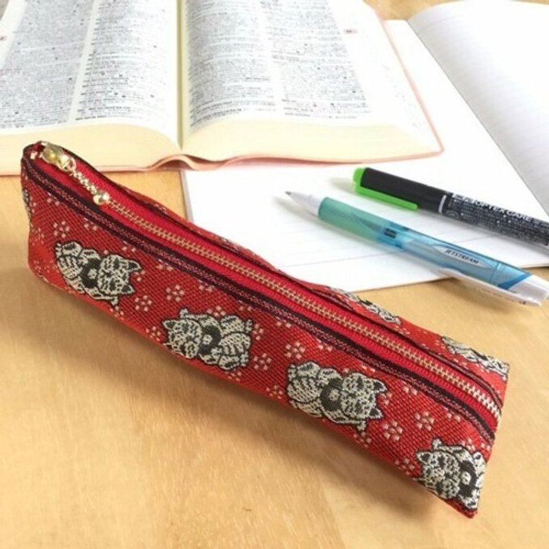 ペンケース【招き猫】畳縁製　テトラ型　縁起物　猫　赤 - 鉛筆盒/筆袋 - 其他材質 紅色