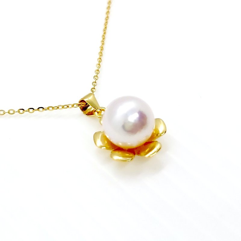 Flower Warm Illuminated Sea Water Akoya Sterling Silver Necklace - Necklaces - Pearl 