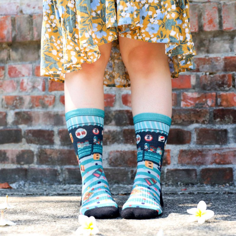 Eco-Friendly Materials Socks Blue - [Xiaochuang Socks] Childhood Memory - Orange Store Nostalgic Socks Retro Socks Sports Socks Mountaineering Socks Teal Yellow