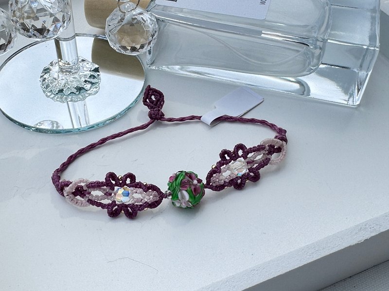 230110 Macrame South American Wax thread glass bead bracelet - สร้อยข้อมือ - เครื่องประดับพลอย สีม่วง