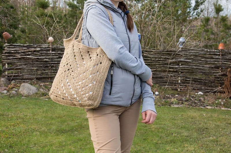 Jute bag, beach bag, eco friendly bag - 手袋/手提袋 - 環保材質 咖啡色