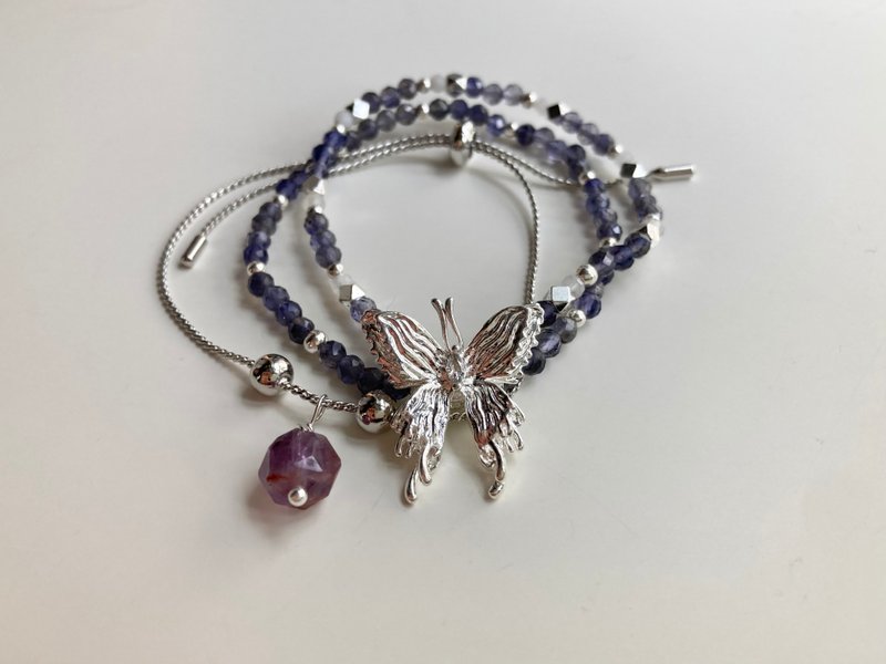 Cordierite Butterfly Double Chain with Amethyst Telescopic Chain - Bracelets - Crystal 