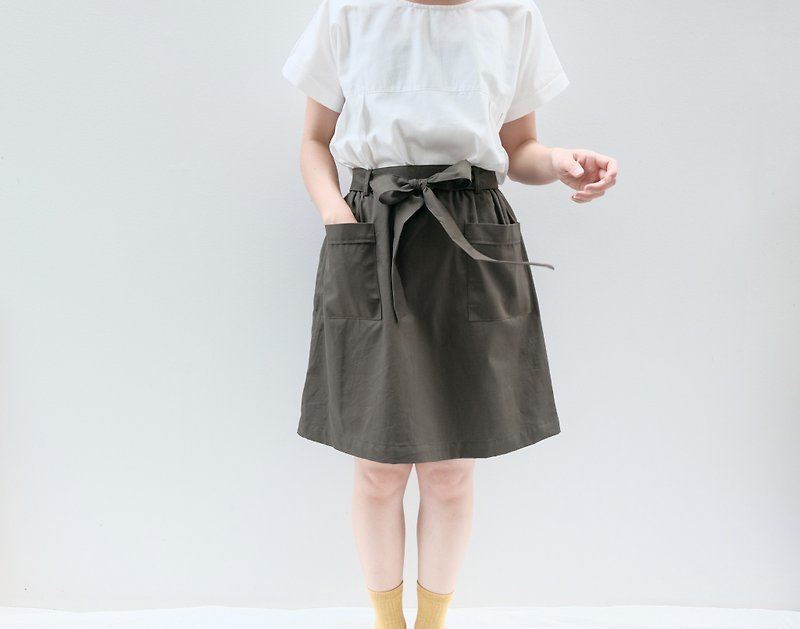 リボンスカート：緑色 - スカート - コットン・麻 グリーン