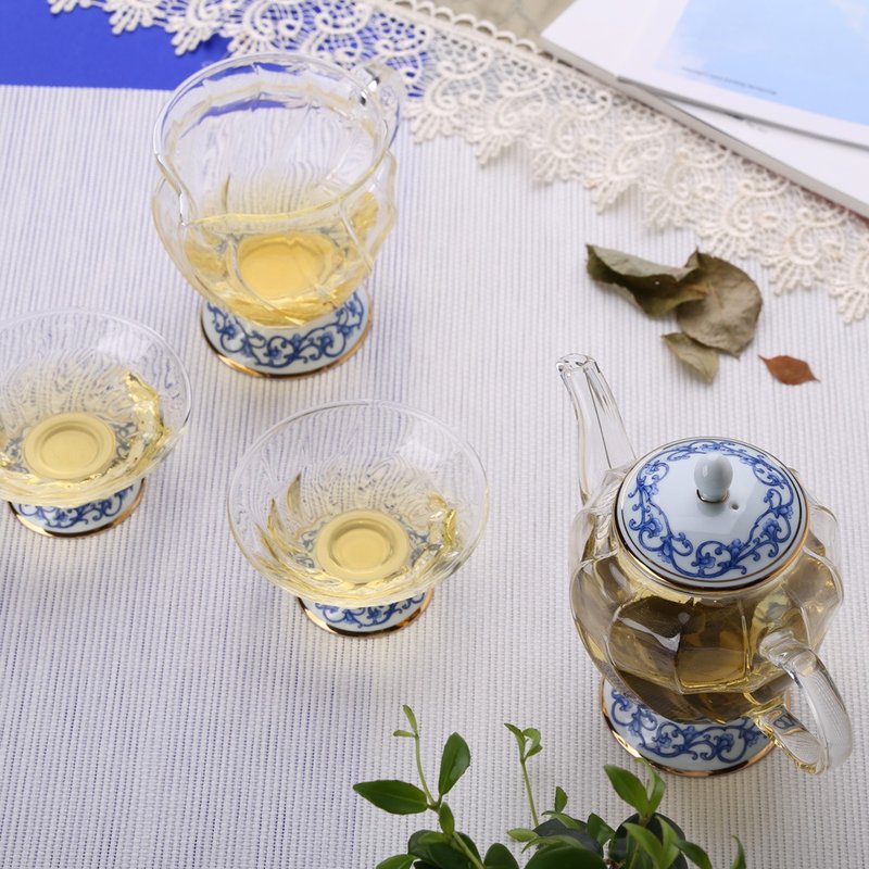 晶豔亞洲4入禮盒(壺+海+2杯) - 茶壺/茶杯/茶具 - 玻璃 藍色