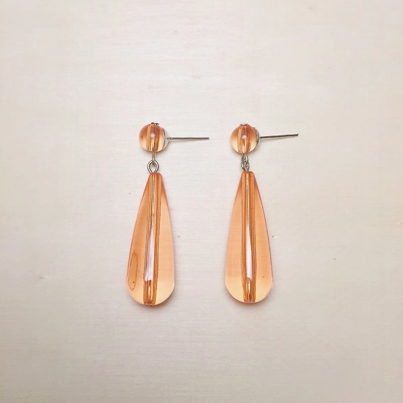 Waterproof Acrylic transparent orange big drop earrings - ต่างหู - อะคริลิค สีส้ม