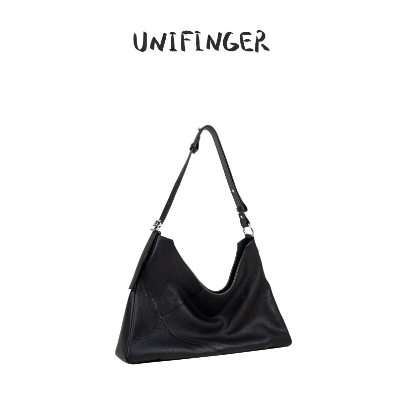 UNIFINGER Sailing Series HOBO Bag Sailing Line Draft Italian Fetal Cowhide Black - กระเป๋าแมสเซนเจอร์ - หนังแท้ สีดำ