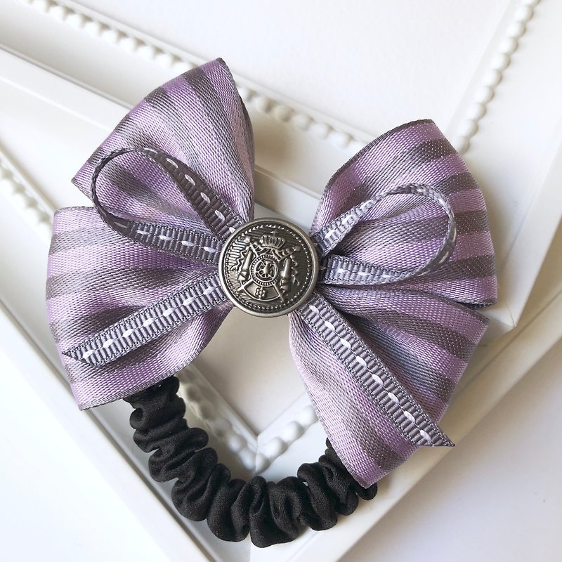 Stripe college style fine large intestine hair ring / purple + gray - Hair Accessories - Other Materials Purple
