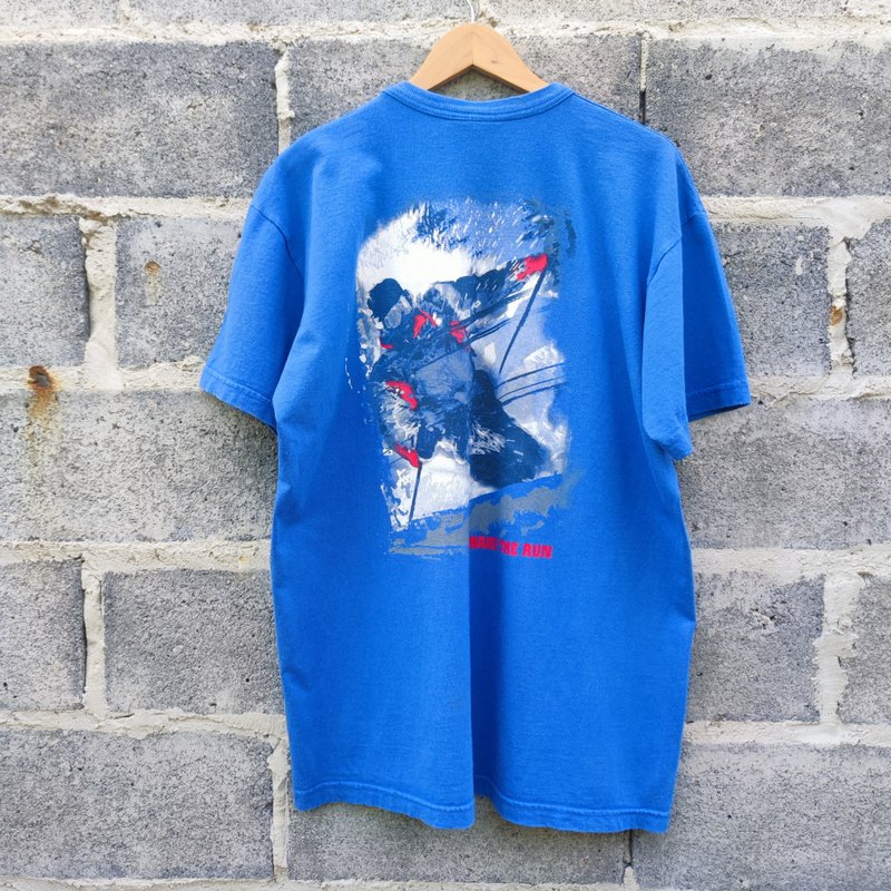 Vintage 90s Marlboro Cigarette Ski Pocket T-Shirt - 男 T 恤 - 棉．麻 藍色
