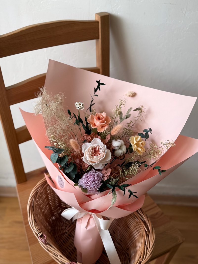 艸心—花園系列—香檳橘 永生花束 - 乾燥花/永生花 - 植物．花 橘色