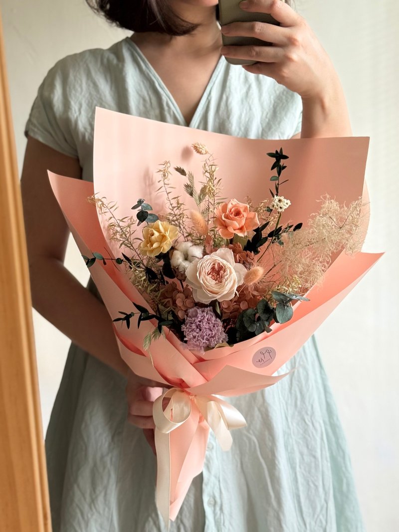 艸心—花園系列—香檳橘 永生花束 - 乾燥花/永生花 - 植物．花 橘色