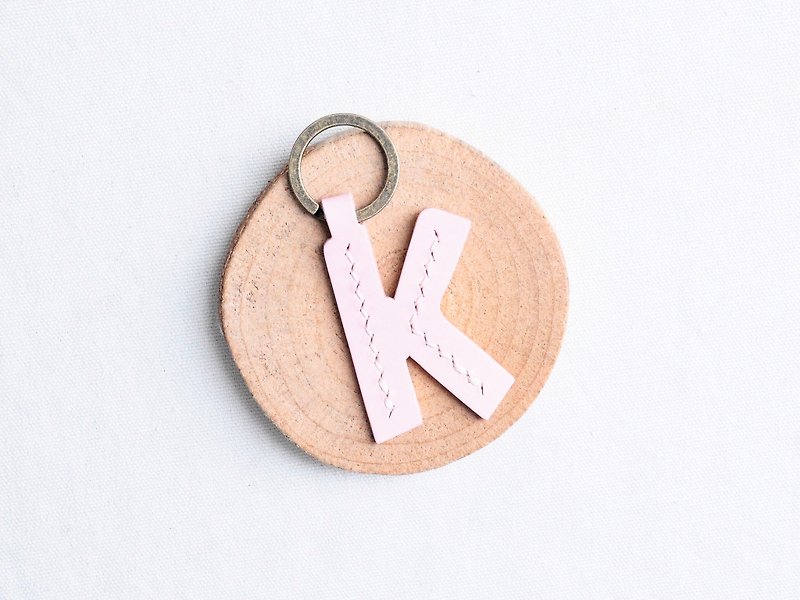 Initial A to Z Letter Keychain Well Stitched Leather Material Bag Key Ring Italian Vegetable Tanned - Leather Goods - Genuine Leather Pink