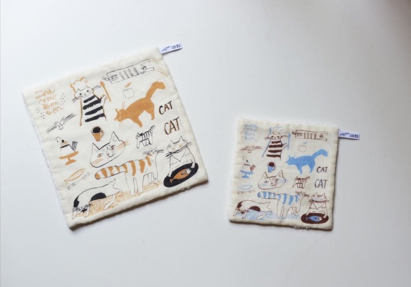 [Kurashiki Craftsman] Naoko Naoko Tabby Cat BonBon Absorbent Super Cotton Handkerchief-Cat - ผ้าเช็ดหน้า - ผ้าฝ้าย/ผ้าลินิน 