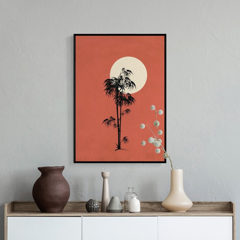 屏風・満月朱-和風/寝室/複製画/飾り棚/禅風/抽象画/玄関 - ポスター・絵 - コットン・麻 多色