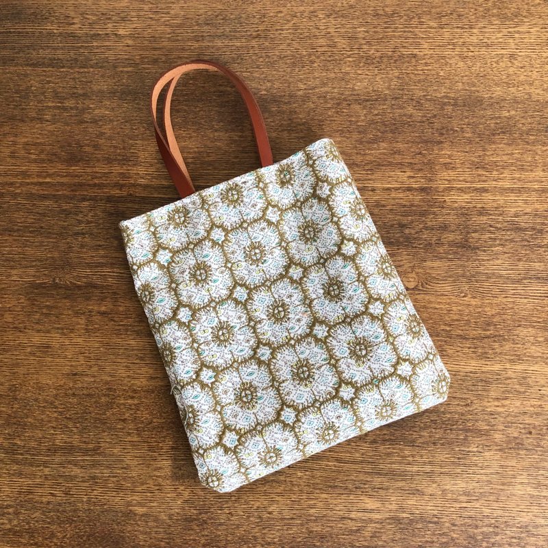 ミニトートバッグ　ミナペルホネン アネモネ×forest wave ハンドメイド - 手提包/手提袋 - 棉．麻 卡其色