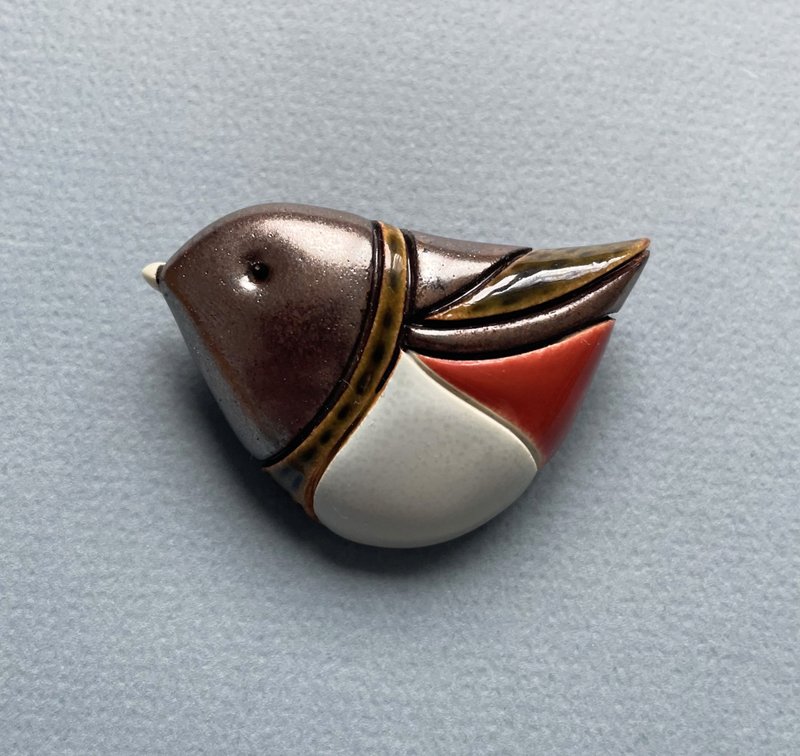 Ceramic Bird Brooch - เข็มกลัด - ดินเผา สีนำ้ตาล