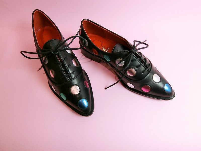 Pointed strap gentleman shoes | space rover Adventure No. psychedelic black || # 8077 - รองเท้าอ็อกฟอร์ดผู้หญิง - หนังแท้ สีดำ