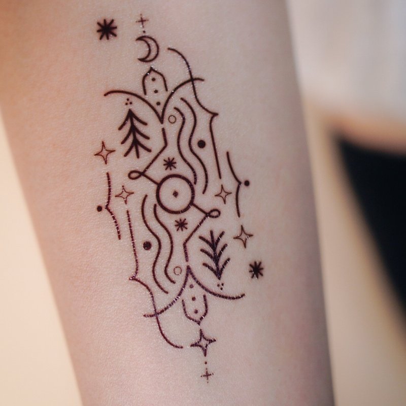 Colorful Alchemical Nature Symbols Temporary Tattoo Stickers Sun Tree Wind River - Temporary Tattoos - Paper Multicolor