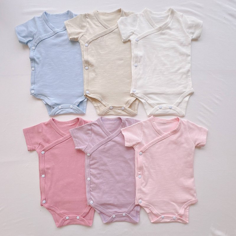 【YOURs】Short-sleeved side-opening onesies for children made in Taiwan, baby crawlers and newborn clothes - ชุดทั้งตัว - ผ้าฝ้าย/ผ้าลินิน 