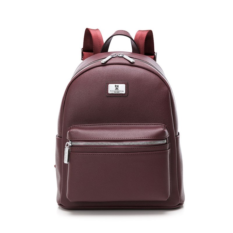 【金安德森】 Hulda 前袋拉鍊後揹包-酒紅色 - 後背包/背包/書包 - 人造皮革 紅色