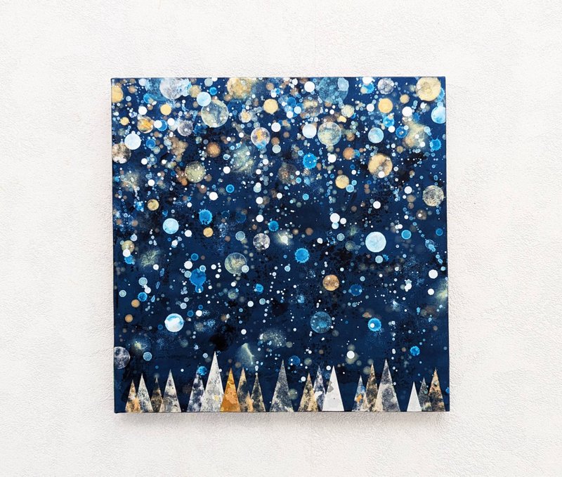 Snow Forest S4 acrylic original painting - โปสเตอร์ - ไม้ สีน้ำเงิน