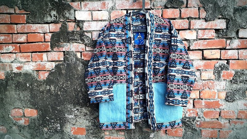 AMIN'S SHINY WORLD handmade KIMONO Nordic ethnic jacquard washed blouse coat jacket - Men's Coats & Jackets - Paper Multicolor