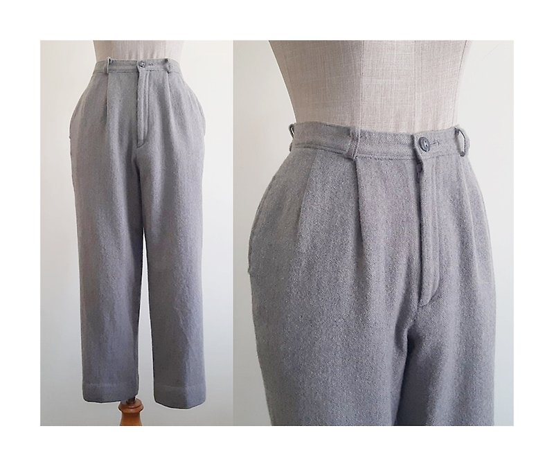 Vintage Gray Pleated Pants - 男裝工人褲/吊帶褲 - 其他材質 灰色