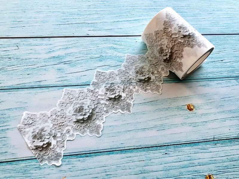 White lace laser cut (3 D effect) washi tape for journals, s - 紙膠帶/和紙/PET - 紙 白色