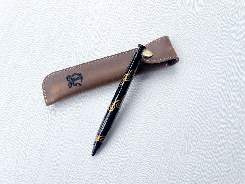 Jwood-based wood art lacquer Maki-e ballpoint pen (+ portable leather case) Wood: Indonesian ebony - ไส้ปากกาโรลเลอร์บอล - ไม้ 