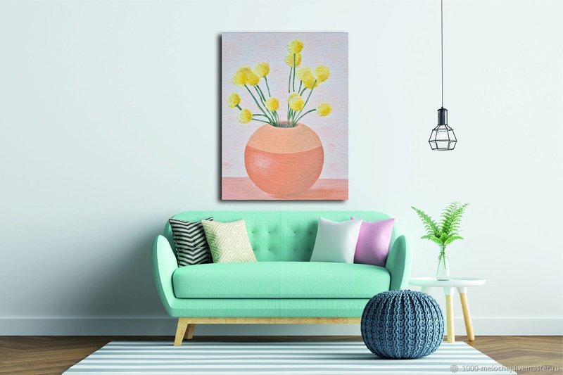 Pink vase, geometric art, minimalism, Hanging Picture Botanical Painting, Canvas - 海報/掛畫/掛布 - 其他材質 多色