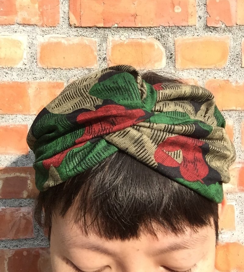 The last one! ! Japan imported linen pattern red wide headband hair band - เครื่องประดับผม - ผ้าฝ้าย/ผ้าลินิน สีแดง