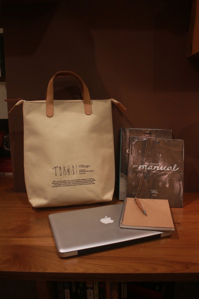 [Christmas Gift] Handmade Canvas Gentleman's Handbag Beige | Gift Exchange | Gift Recommendation - Handbags & Totes - Cotton & Hemp White