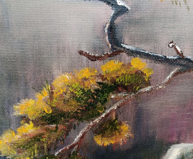 山 松の木 油絵 油絵 キャンバス 張られたオリジナルアート - ショップ