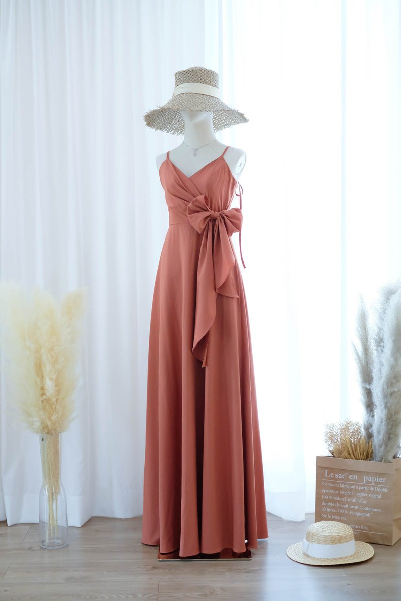 Copper bridesmaid dress long party prom cocktail wedding guest maxi dress - 洋裝/連身裙 - 聚酯纖維 橘色