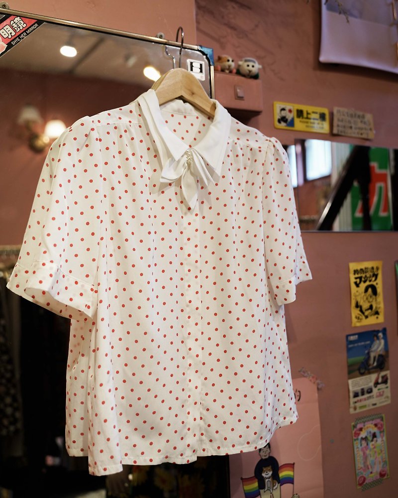 聚酯纖維 女襯衫 - vintage 襯衫 C00001 雙層領紅點點襯衫 昭和系 | 純情百貨行
