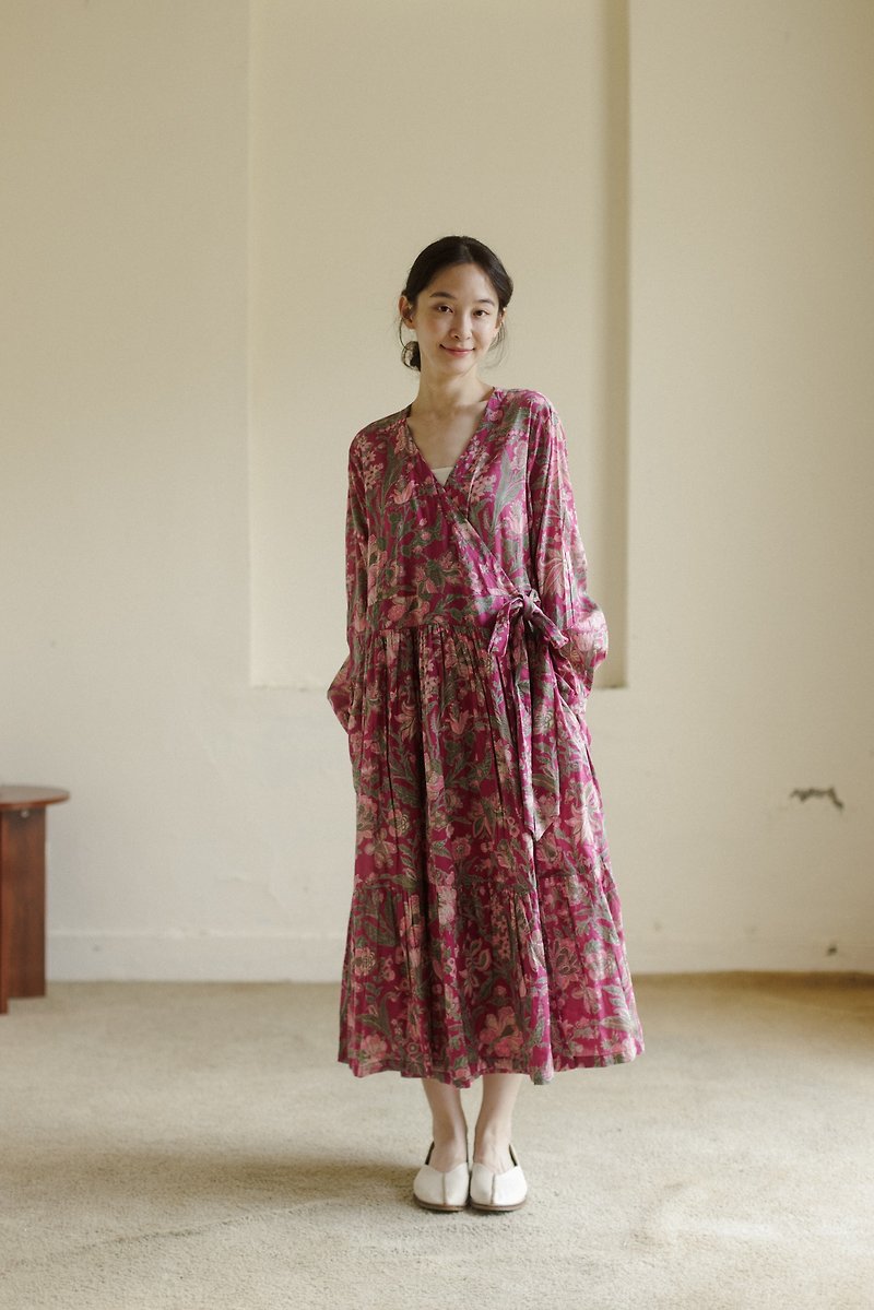 Indian cotton two-piece blouse dress_Peach Pink Garden - One Piece Dresses - Cotton & Hemp Pink