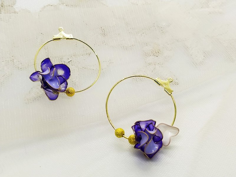 其他材質 耳環/耳夾 紫色 - 水晶花 圓形紫色浪漫花朵 耳環