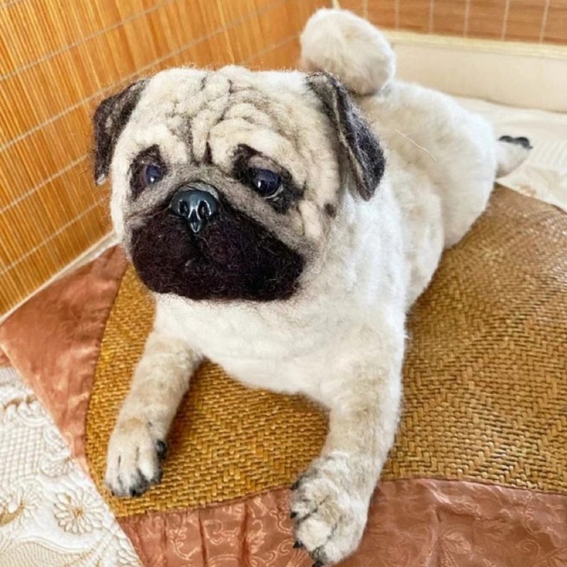 客製化逼真巴哥犬羊毛氈寵物娃娃定製複刻狗狗猫咪毛小孩公仔 - 貓/狗玩具 - 羊毛 多色