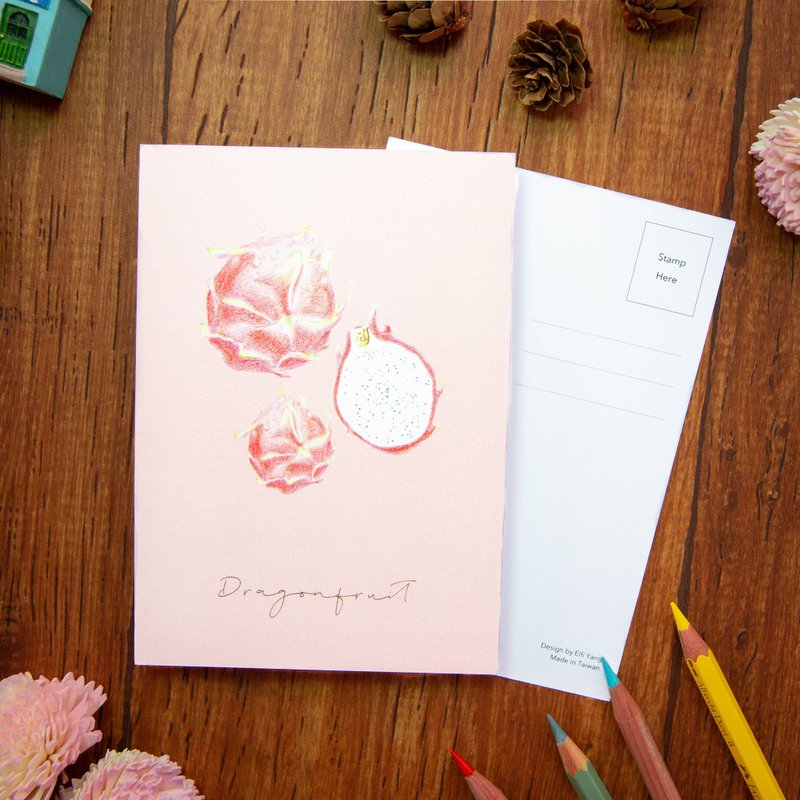 Hand Drawn Fruit Postcard - Dragonfruit - การ์ด/โปสการ์ด - กระดาษ สึชมพู