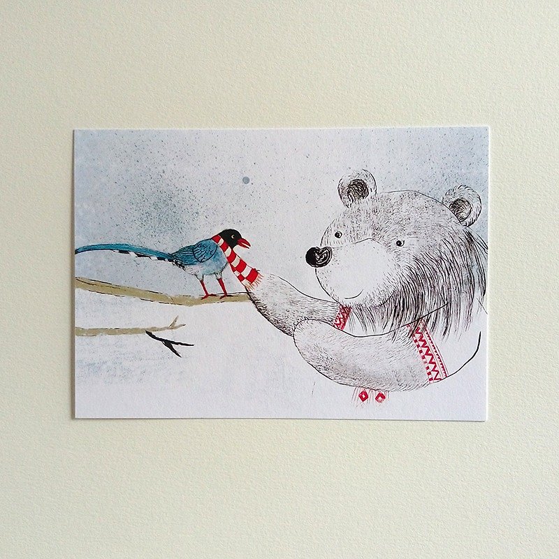 Formosa Blue Magpie Meet the Taiwan Black Bear Postcard - การ์ด/โปสการ์ด - กระดาษ สีเงิน