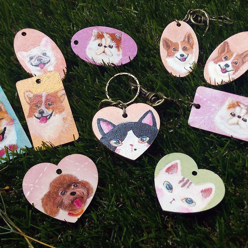 Hand drawn pet key ring - Collars & Leashes - Wood 