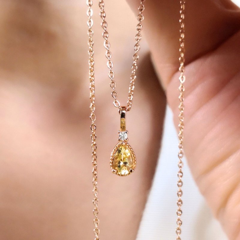 金色沙佛萊 金黃色石榴石 璀璨金黃光澤 純銀項鍊 鎖骨鏈 禮物 - 項鍊 - 純銀 黃色