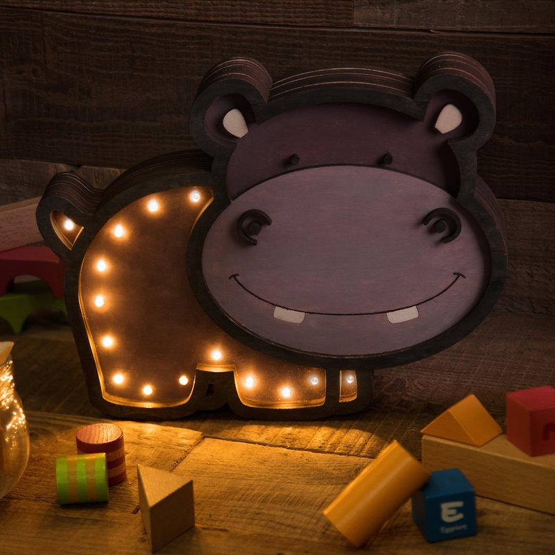 Handmade Hippo Wooden Lamp - Night Light - Desk Lamp - Birthday Gift - Xmas Gift - โคมไฟ - ไม้ สีม่วง