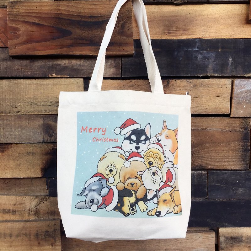🎄 Christmas Limited Sleeping Dog Canvas Bag / Exchange Gift 🎄 - Messenger Bags & Sling Bags - Cotton & Hemp 