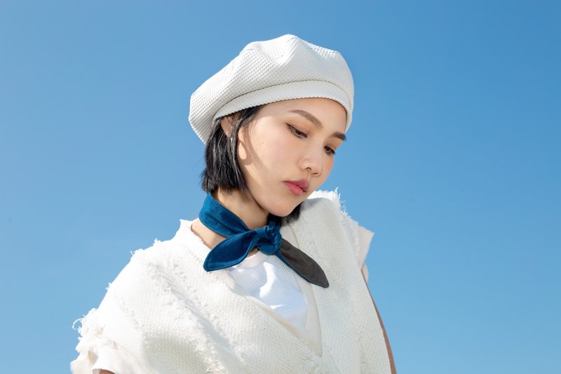 【STARDU】窩夫畫家帽子貝雷帽子 灰白色/藍色 - 帽子 - 其他材質 白色