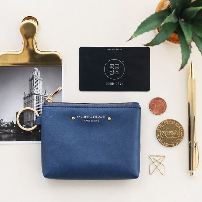 Iconic - Patchy Leather Key Purse - Deep Blue, ICO85645 - Coin Purses - Genuine Leather Blue