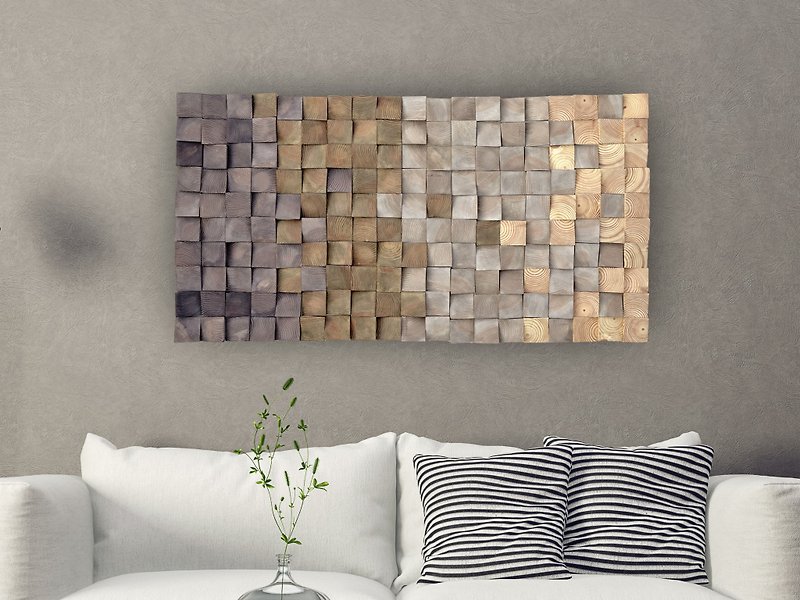 wooden mosaic wall decor, Texture wood wall art, 3D Wall hanging, sound diffuser - Wall Décor - Wood Gray