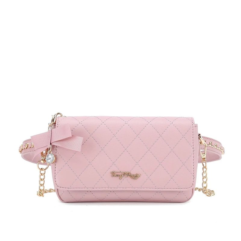 rhombus line bow waist bag - Messenger Bags & Sling Bags - Faux Leather Pink