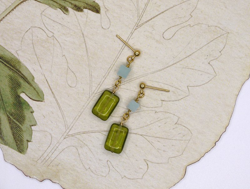 tea green handmade glass Tianhe stone earrings can be changed clip - ต่างหู - เครื่องเพชรพลอย 