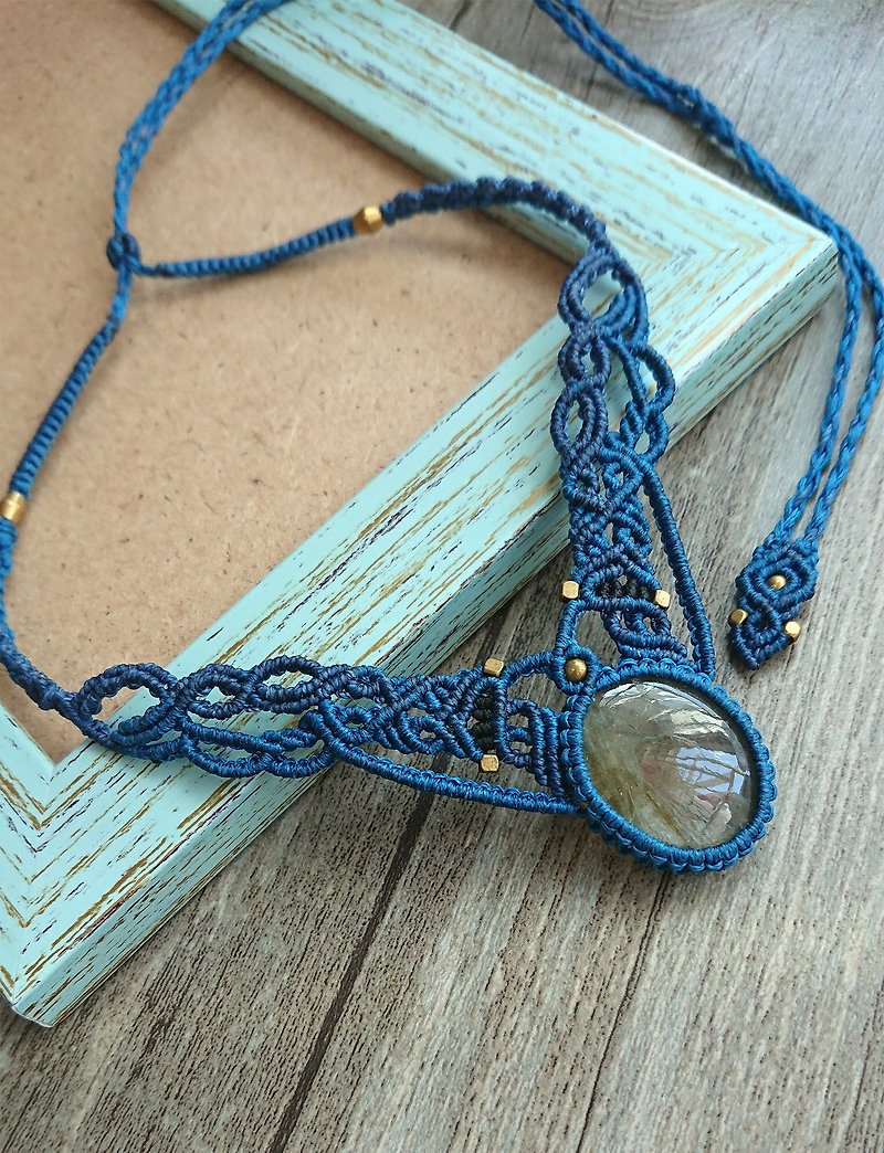 N51 雙色南美蠟線編織黃銅拉長石項鍊鎖骨鏈 - 項鍊 - 其他材質 藍色